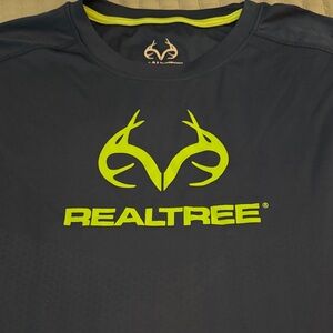 Realtree Men's Dark Blue Tee with Neon Green Logo